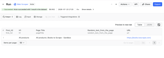 Apify setup, Check the scraping results