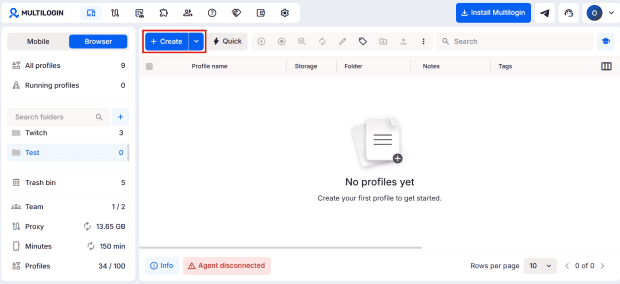 Multilogin setup, Create a new browser profile