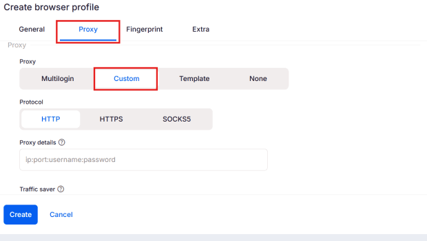 Multilogin setup, Open proxy settings