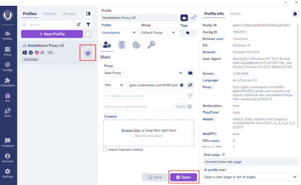 Undetectable setup, Start your Browser profile