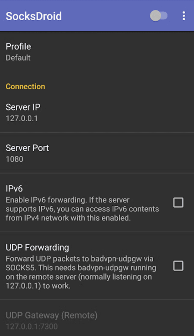 SocksDroid setup, Open SocksDroid proxy settings