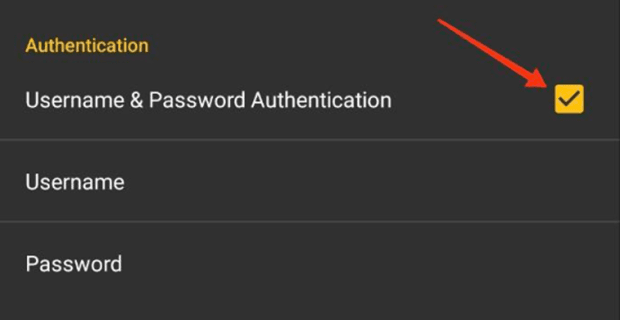 SocksDroid setup, Enable the Authentication option