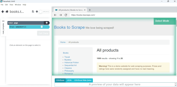 ParseHub setup, Open your ParseHub project
