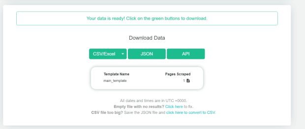 ParseHub setup, Check your results